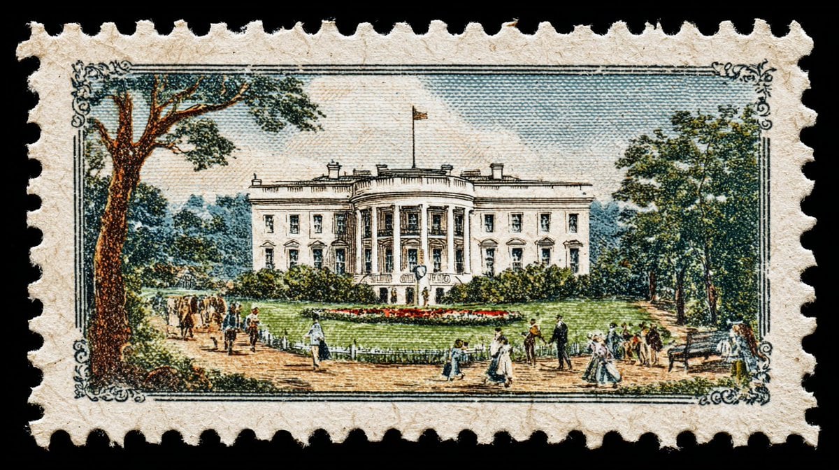 A vintage postage stamp depicting AI image template preview