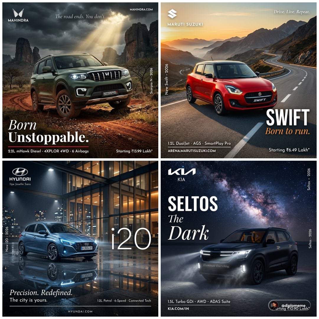 Hyper-realistic professional automotive commercial ad poster AI image template preview