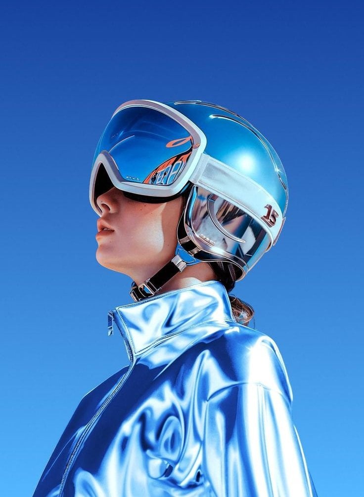 Ultra-realistic futuristic portrait of a young woman in side profile AI image template preview