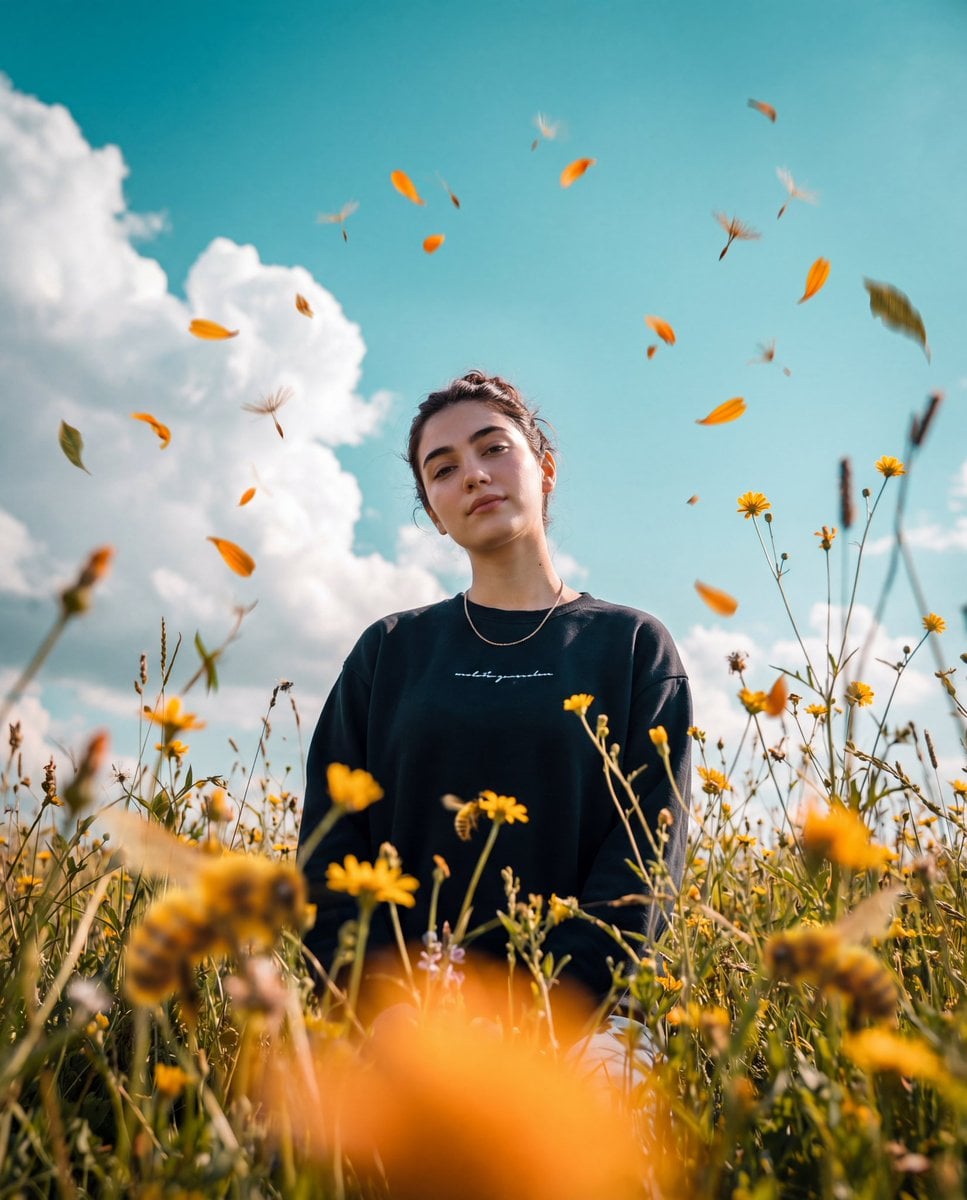 Photorealistic cinematic photo, 3 4 vertical frame, shooting from a very AI image template preview
