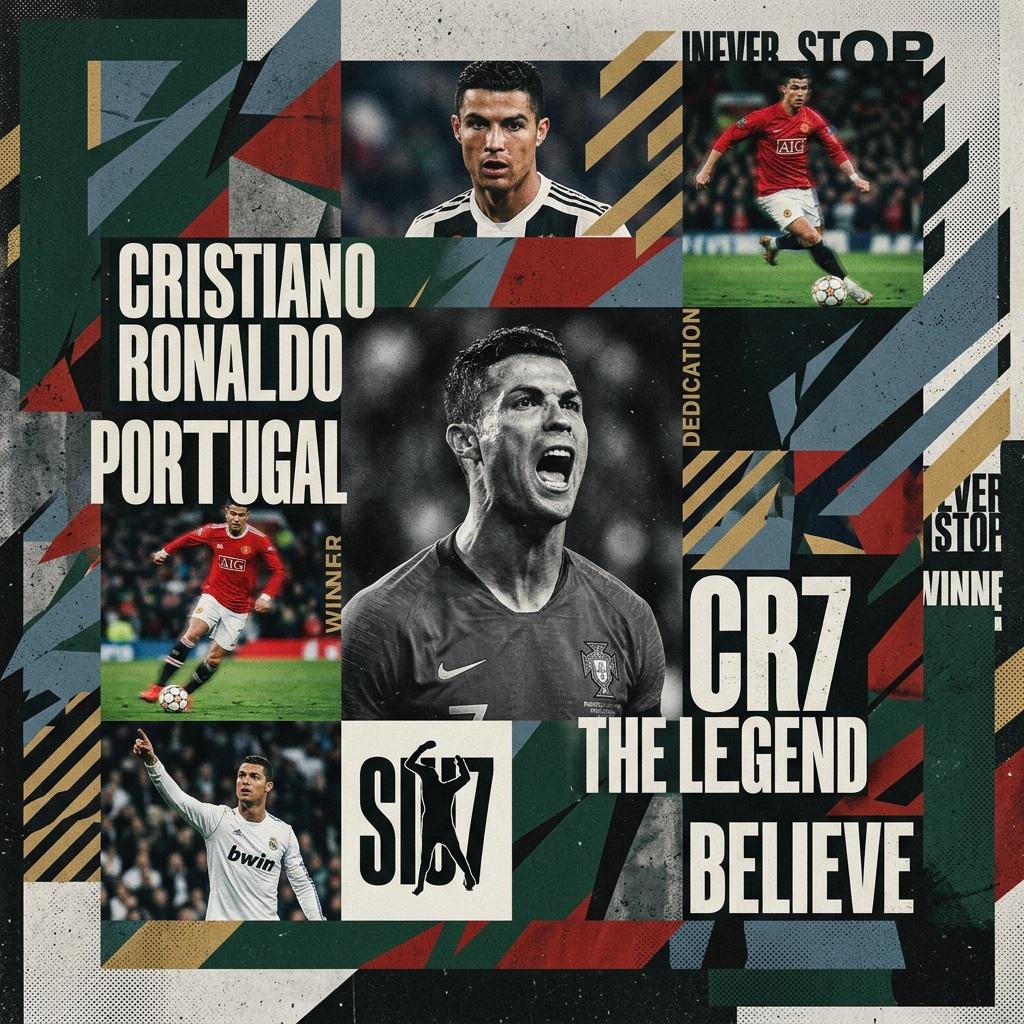 Digital modern maximalism style sports collage of visuals with grainy AI image template preview