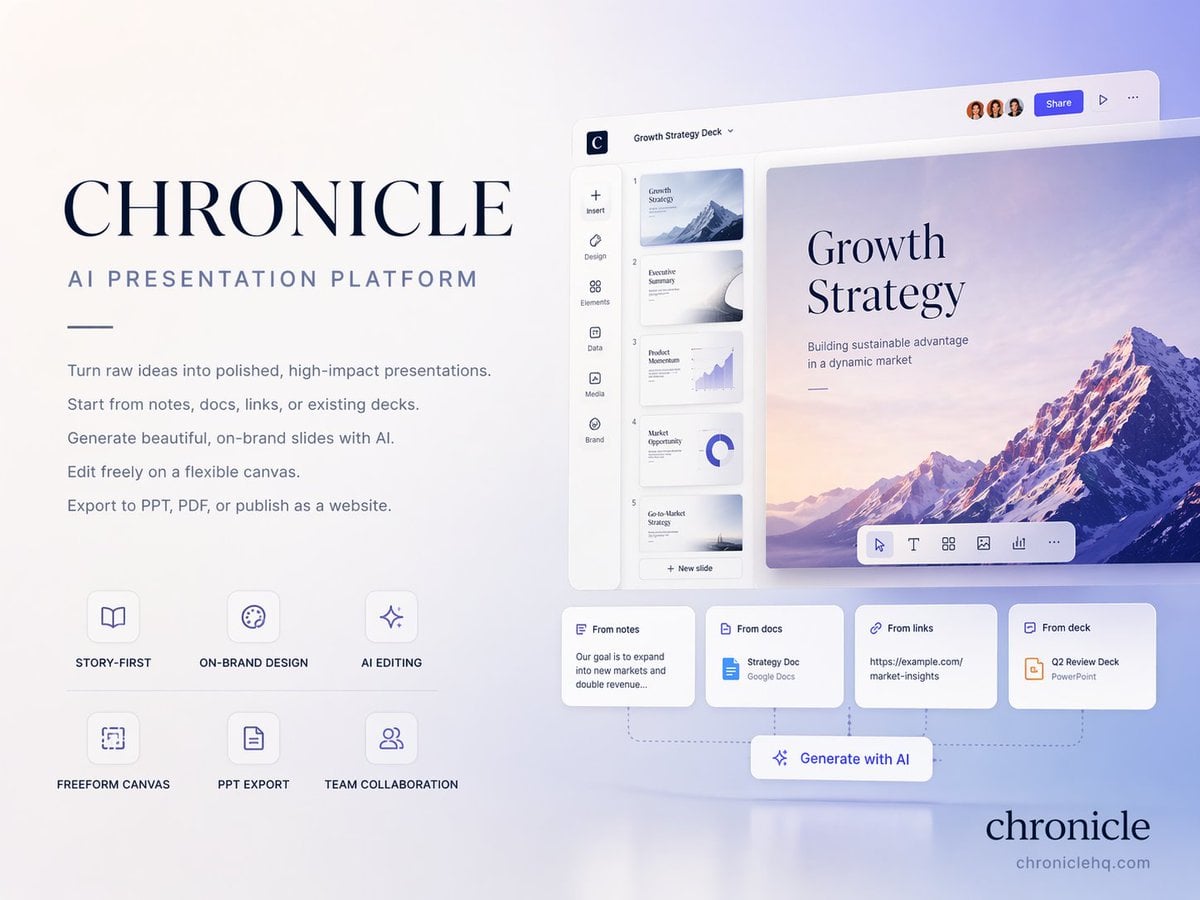 Premium 4 3 presentation cover slide introducing Chronicle AI image template preview