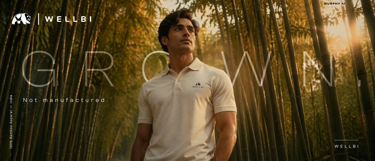 Cinematic product poster for WELLBI, India s premium bamboo apparel AI image template preview