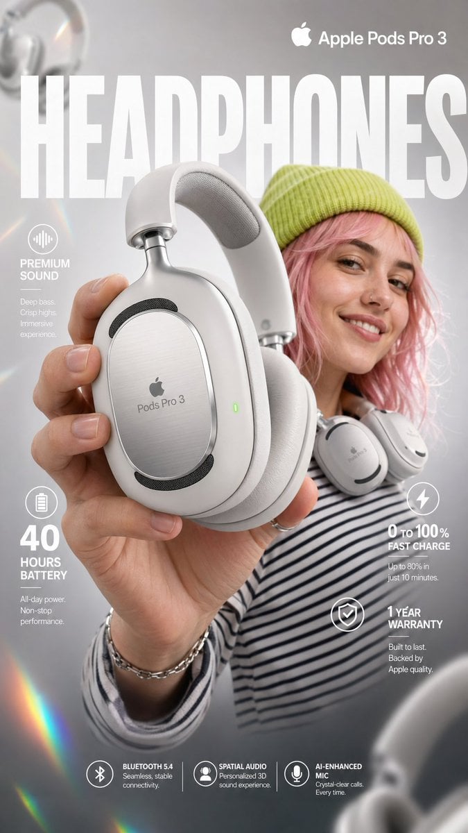 High-impact e-commerce infographic for Apple Pods Pro 3 AI image template preview