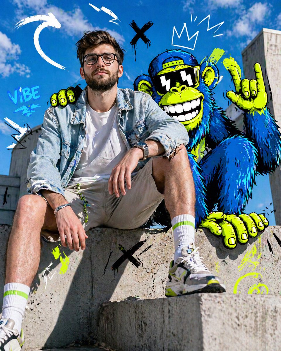Full-body fashion editorial shot of a confident young person model AI image template preview