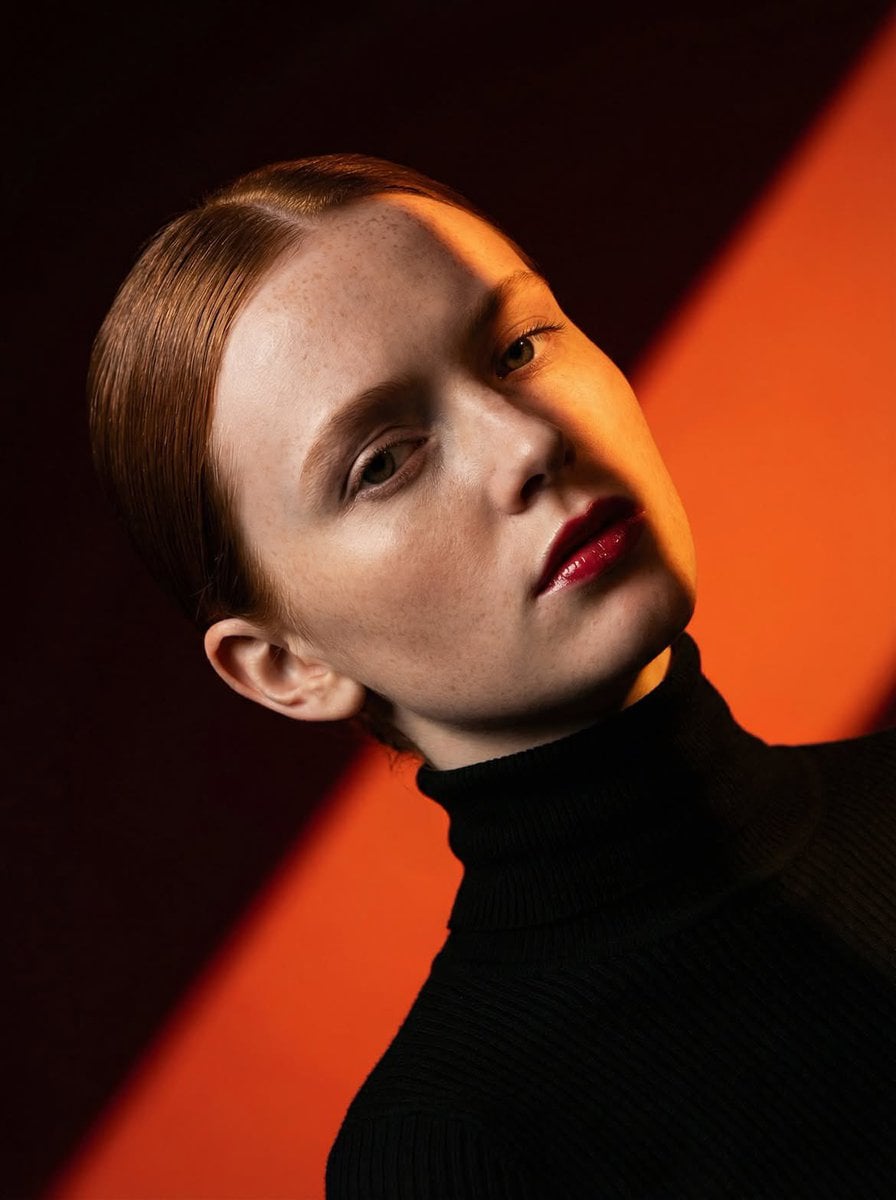 Geometric Color-Block Beauty Editorial Portrait AI image template preview