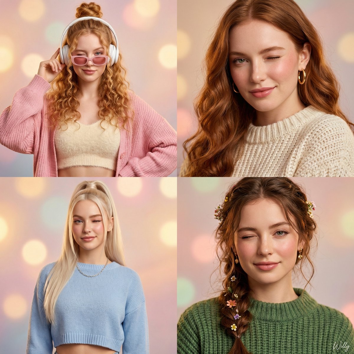 2x2 Grid of Ultra-Realistic Female Portraits AI image template preview