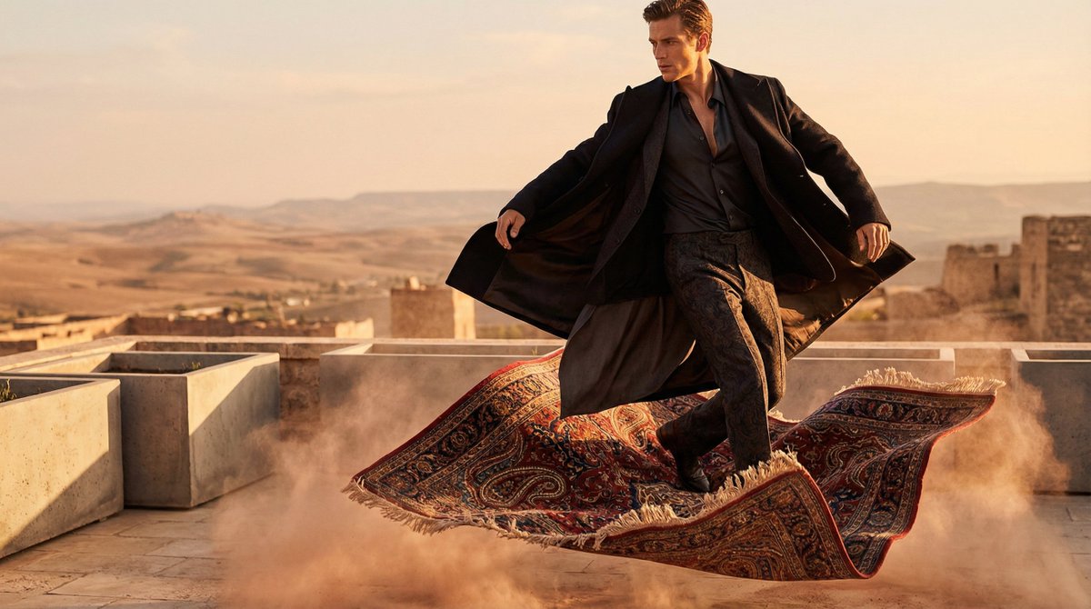 High-Fashion Magic Carpet Editorial Shot AI image template preview