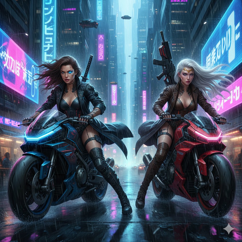 Cyberpunk Motorcycle Chase in Neon Megacity example 2