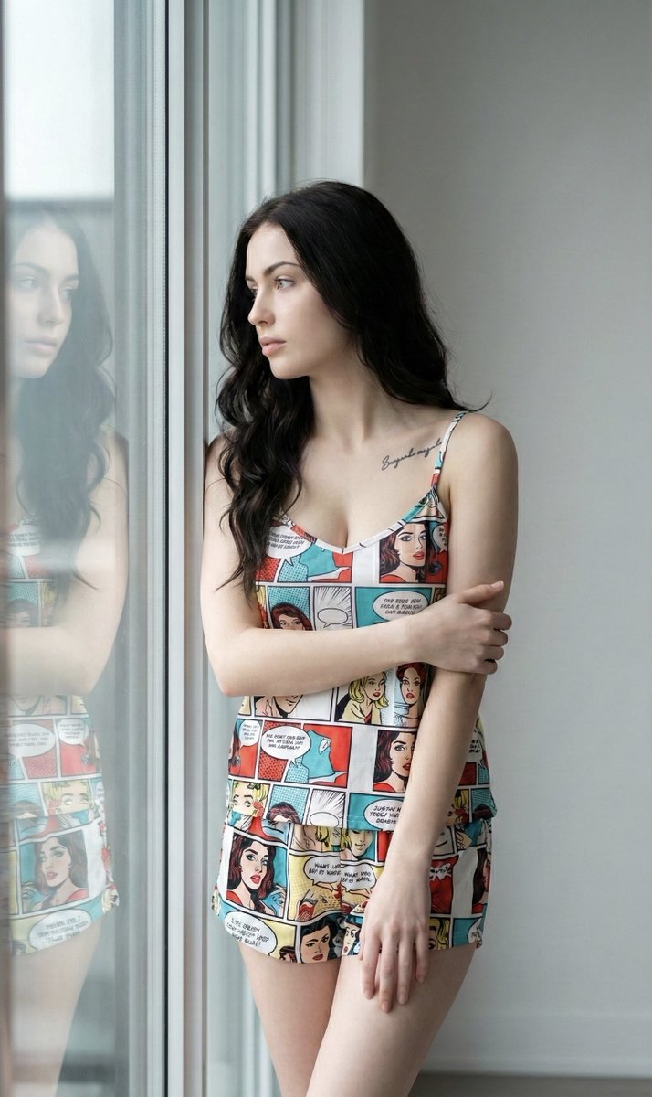 Cinematic Portrait of Woman in Pop-Art Sleepwear AI image template preview