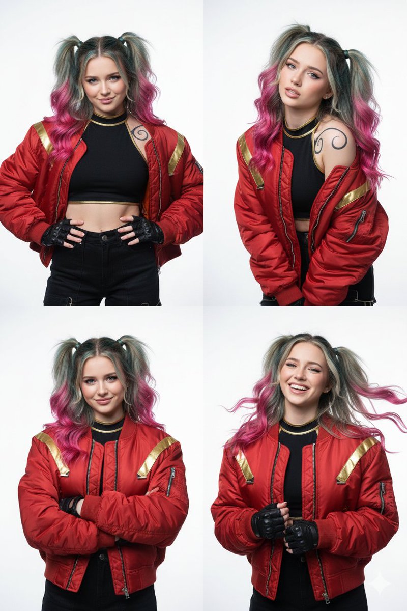 2x2 Grid of Cyber-Punk Portrait Shots AI image template preview