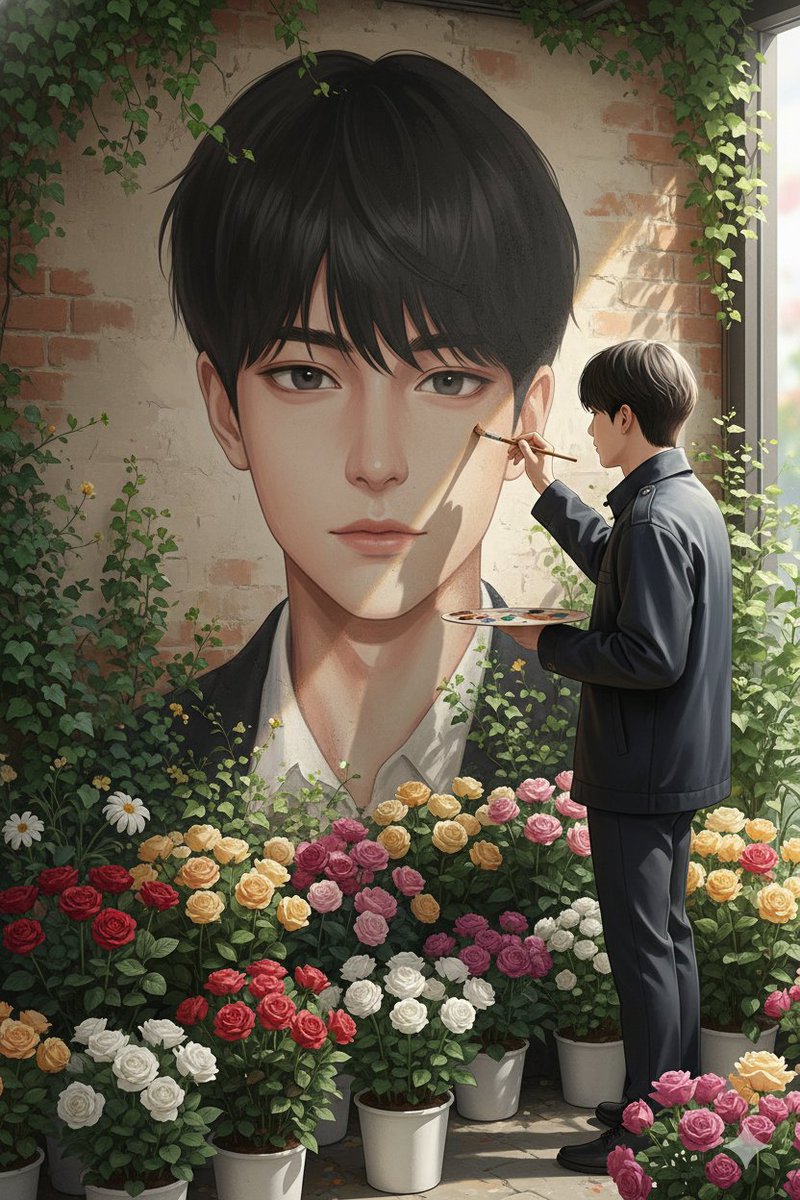 Ultra-Realistic Portrait of an Artist Painting a Self-Mural AI image template preview