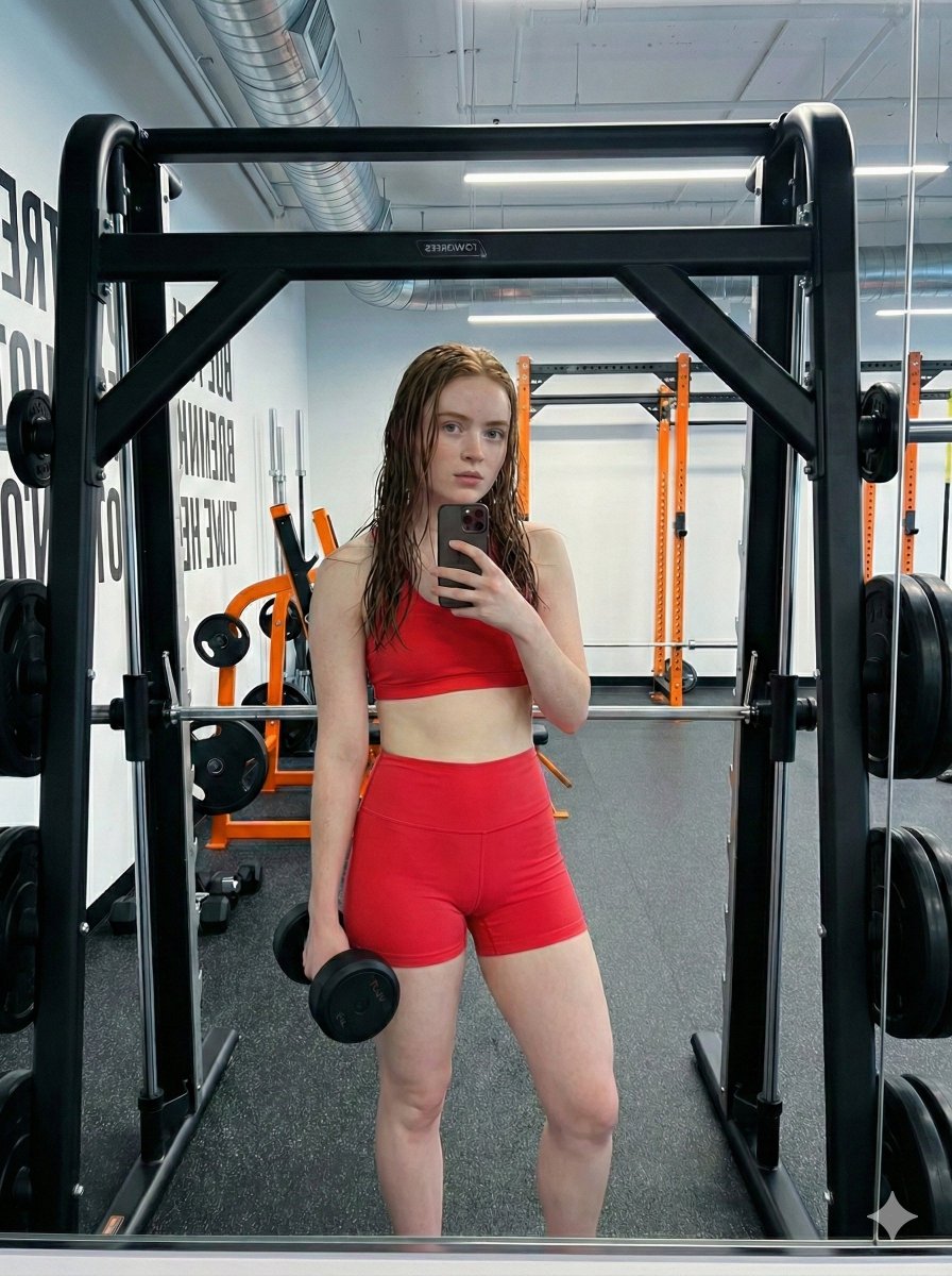 Sadie Sink Inspired Gym Selfie Prompt AI image template preview