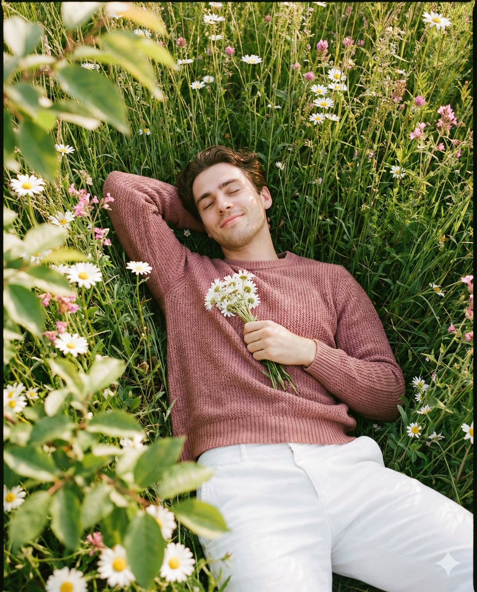 Romantic Top-Down Portrait in a Wildflower Meadow AI image template preview