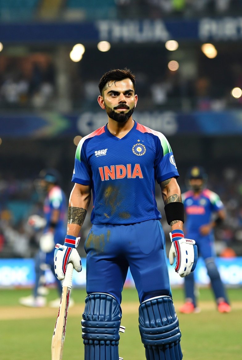 Dynamic Sports Photography Prompt for Virat Kohli AI image template preview
