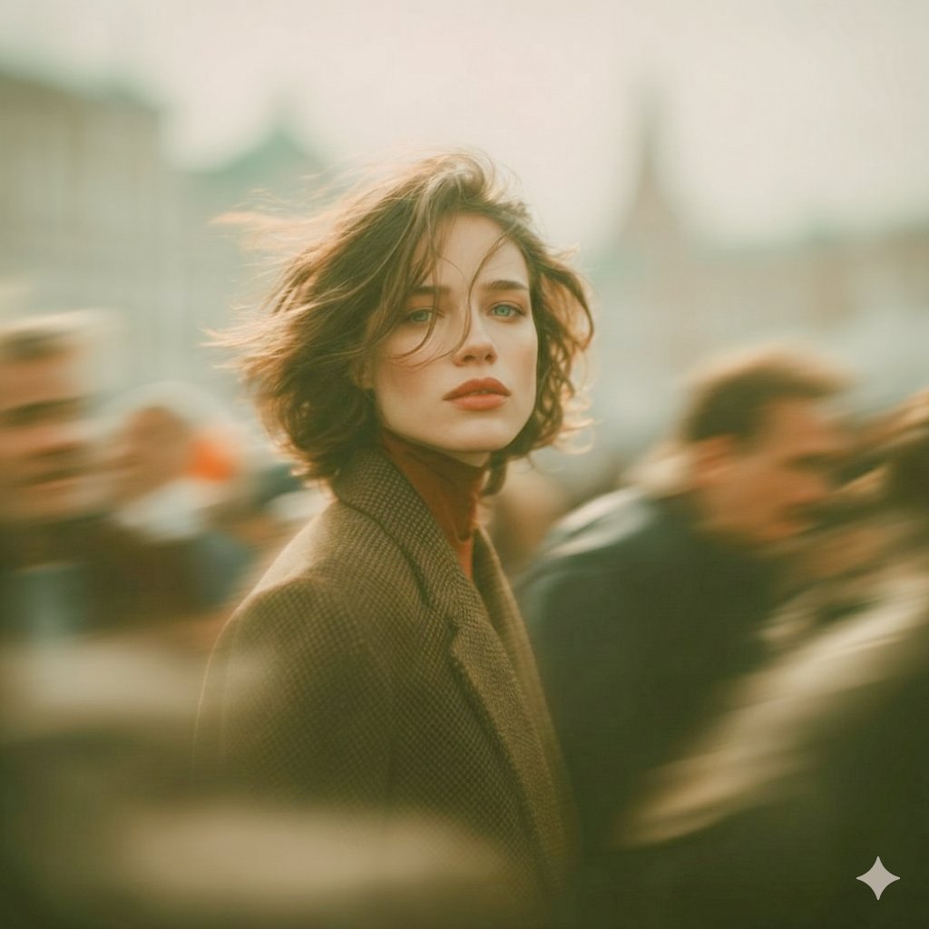 Cinematic Street Portrait with Motion Blur Prompt AI image template preview