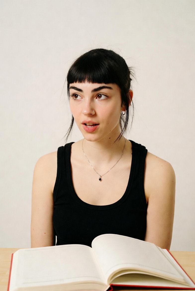 Candid Medium Shot in Minimalist Studio AI image template preview
