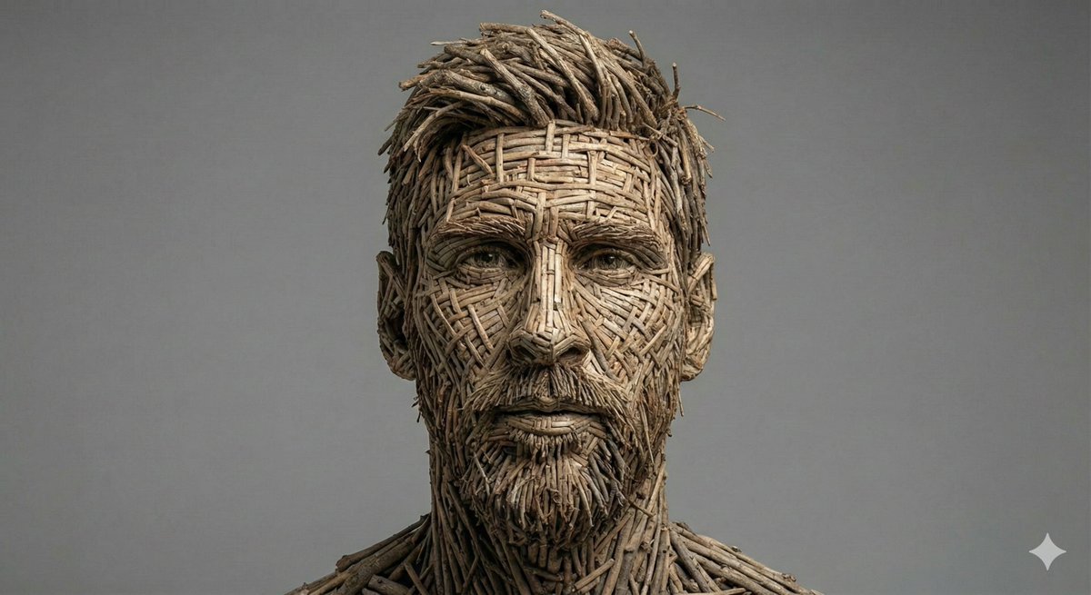 Woven Wooden Twig Portrait with Identity Lock AI image template preview