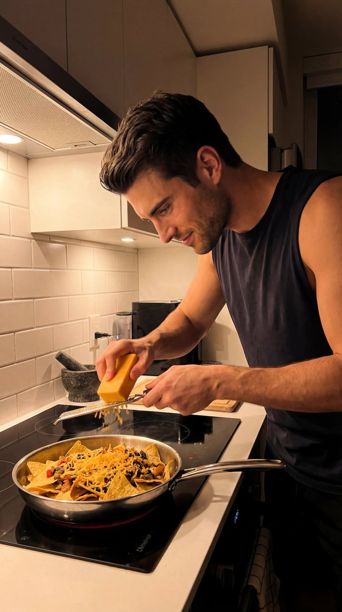 Candid Kitchen Cooking Scene JSON Prompt AI image template preview