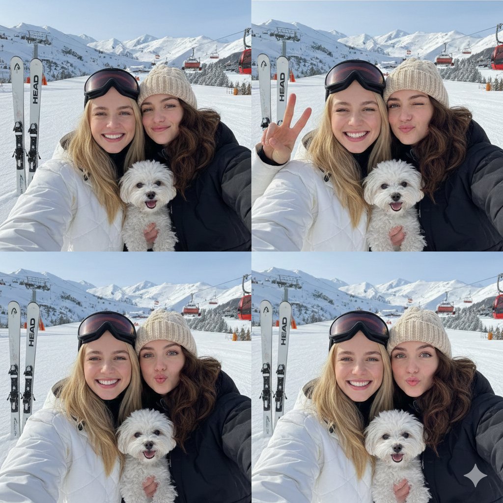 2x2 Winter Ski Selfie Collage with Dog AI image template preview