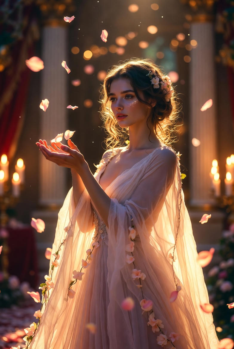 High-Fashion Fantasy Editorial with Floating Petals example 2