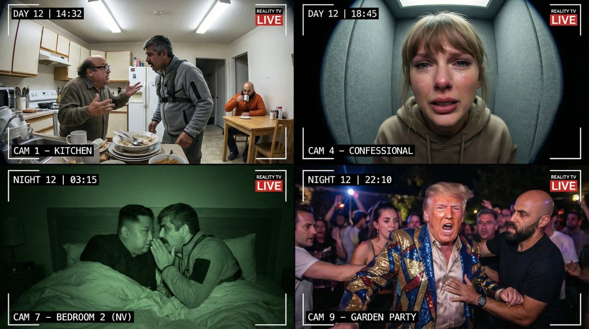 Raw Reality TV Broadcast Screenshots (2x2 Grid) AI image template preview