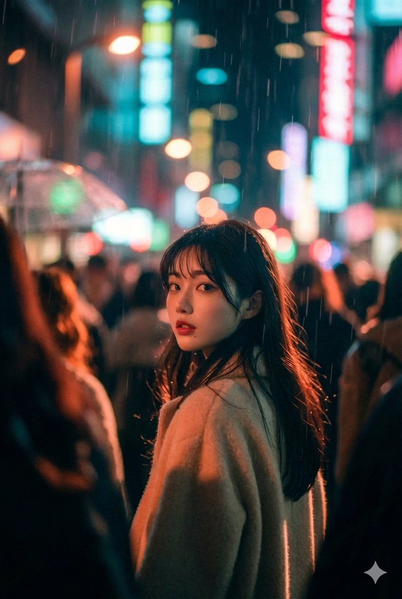 Cinematic Street Photo in Neon Rain AI image template preview