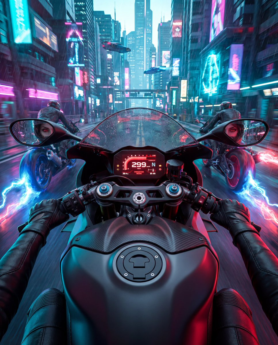 Cyberpunk POV Motorcycle Ride with Vampire Mafia Girl AI image template preview