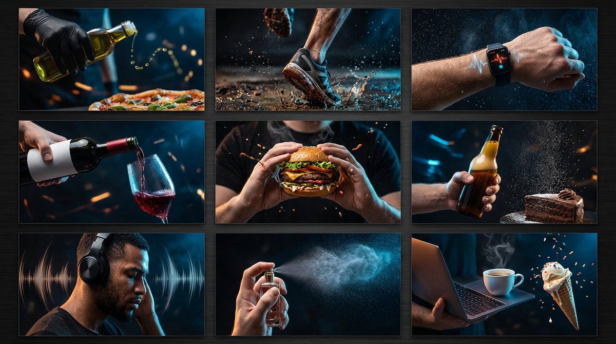 High-Contrast Product Photography Grid Prompt AI image template preview
