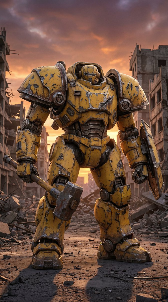 Photorealistic Battle-Damaged Mech Prompt AI image template preview