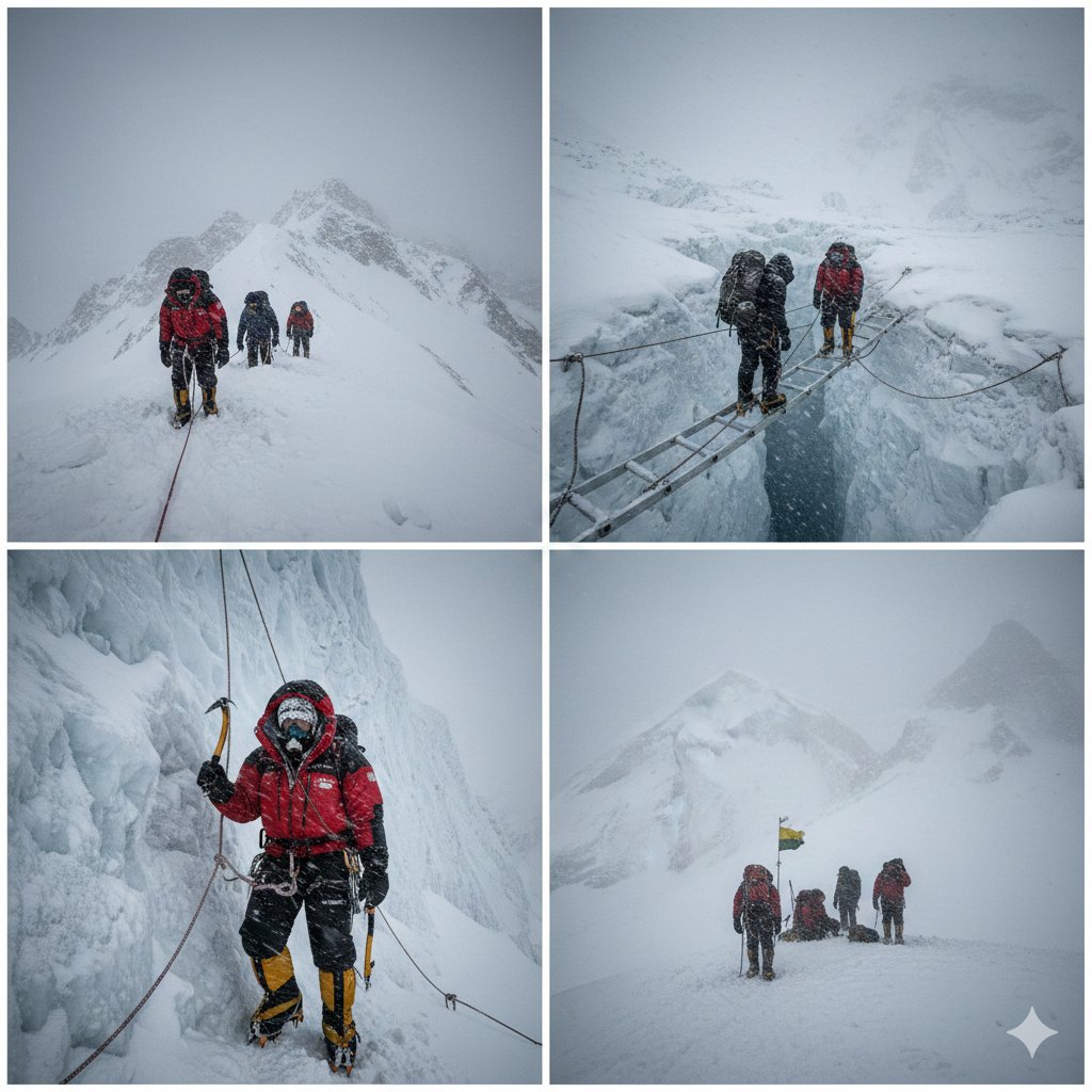 High-Altitude Mountaineering Cinematic Collage Prompt AI image template preview