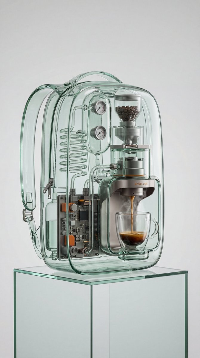 Recontextualized Backpack Espresso Machine Concept Prompt AI image template preview