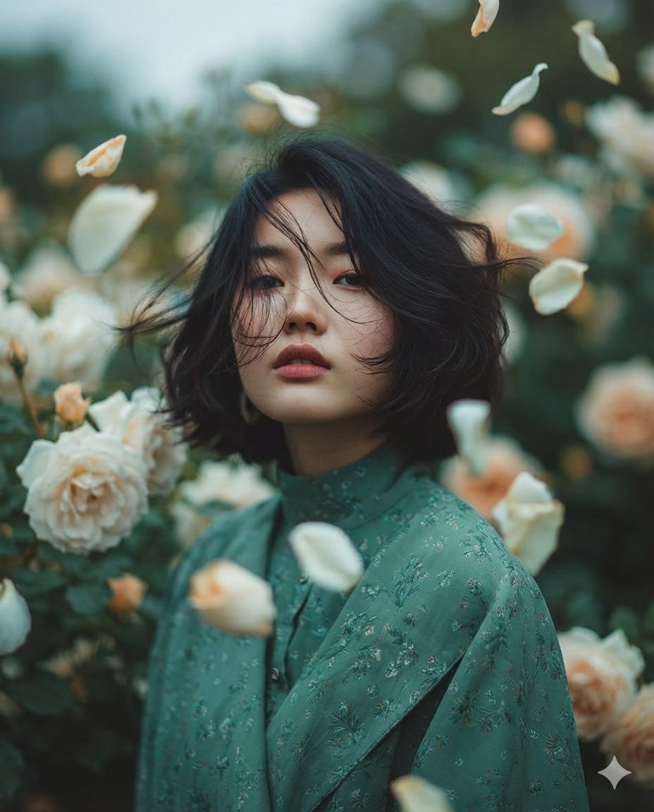 Dreamy Fine-Art Portrait in Ethereal Garden AI image template preview