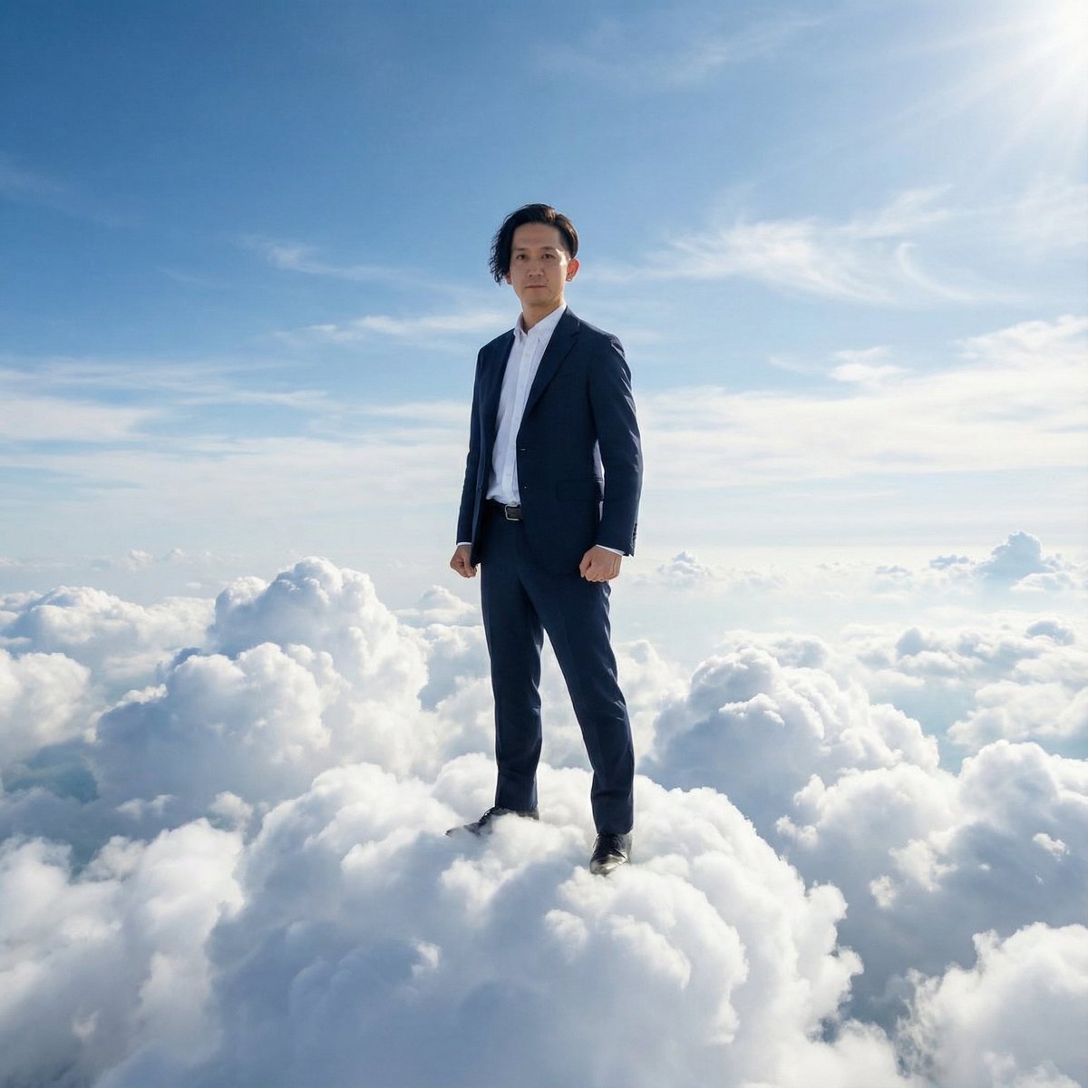 Standing on Clouds in a Suit AI image template preview