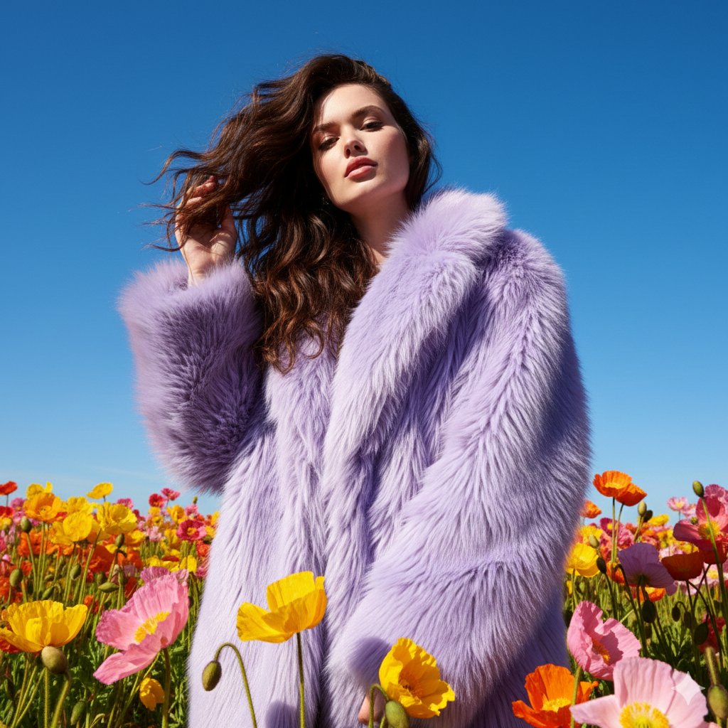 Outdoor Fashion Portrait in Flower Meadow Prompt AI image template preview