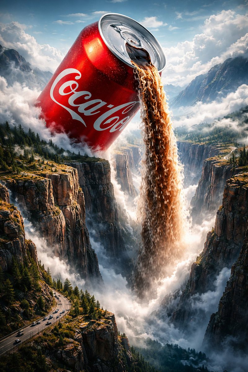 Surreal Epic Coca-Cola Waterfall Landscape AI image template preview