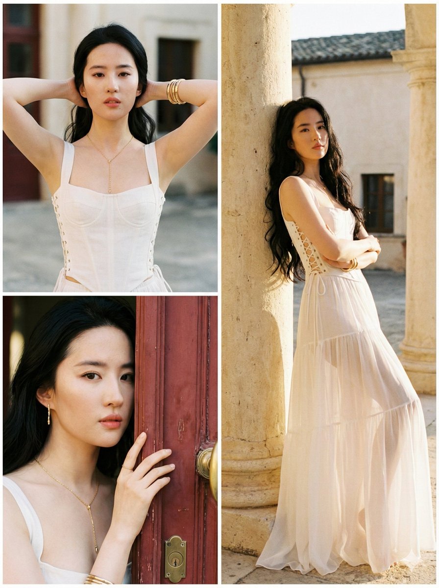 High-Fashion Editorial Collage in Mediterranean Courtyard AI image template preview