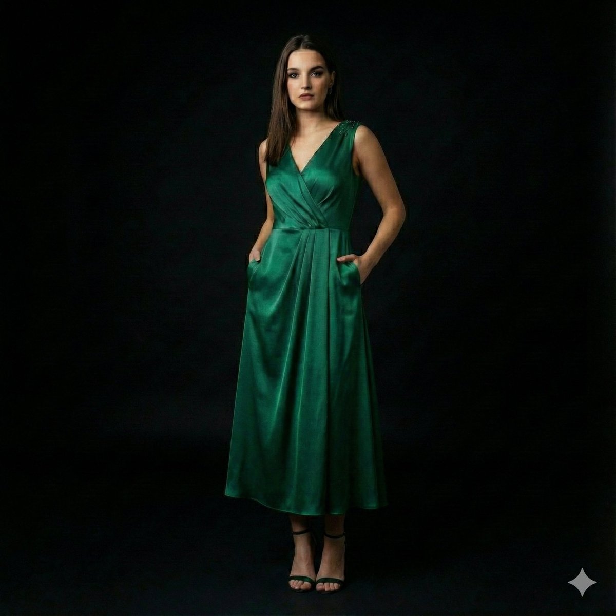 High-End Fashion Editorial Portrait on Black Background AI image template preview