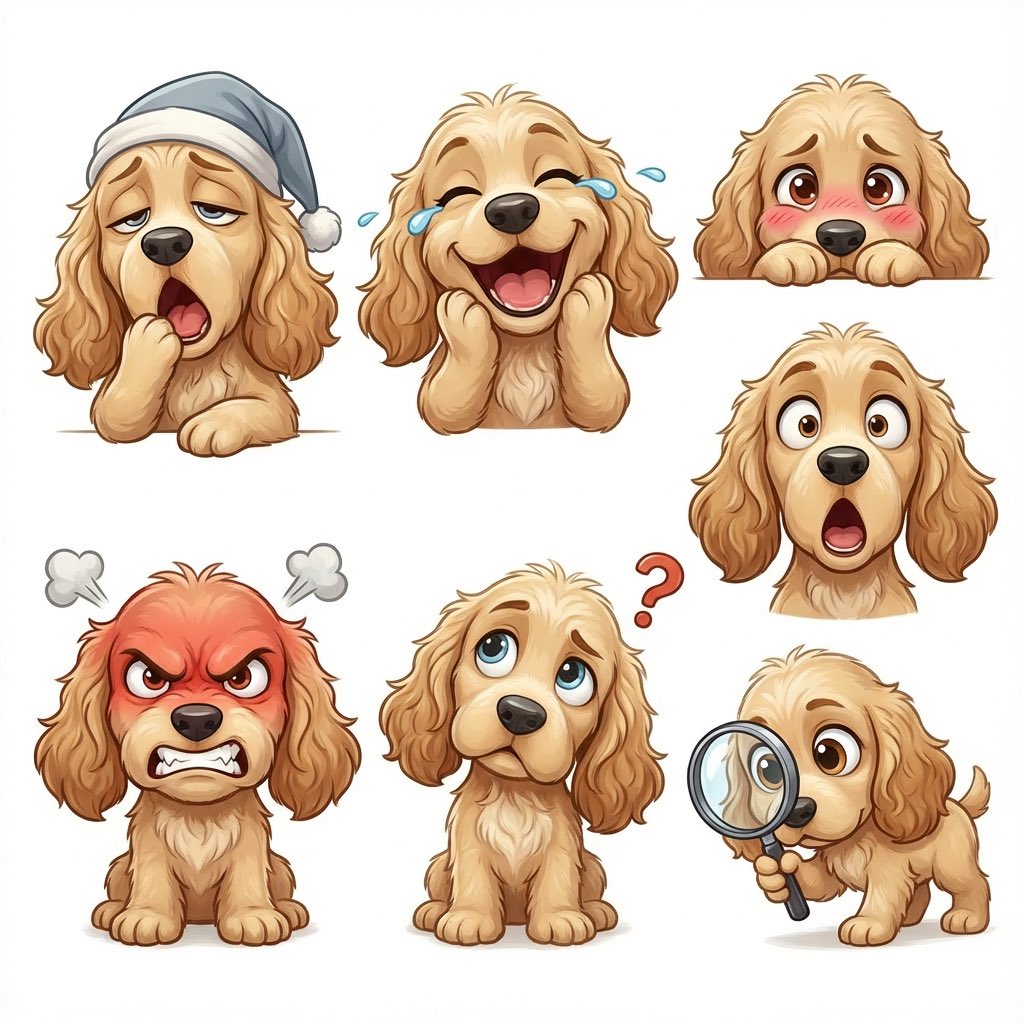Kid-Friendly Emotion Illustrations (Cartoon Dog) AI image template preview