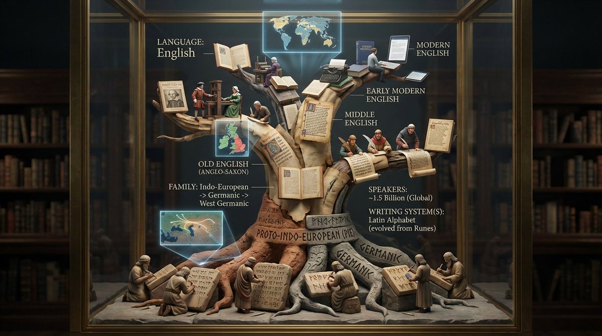 Linguistic Evolution Tree Infographic Generation AI image template preview