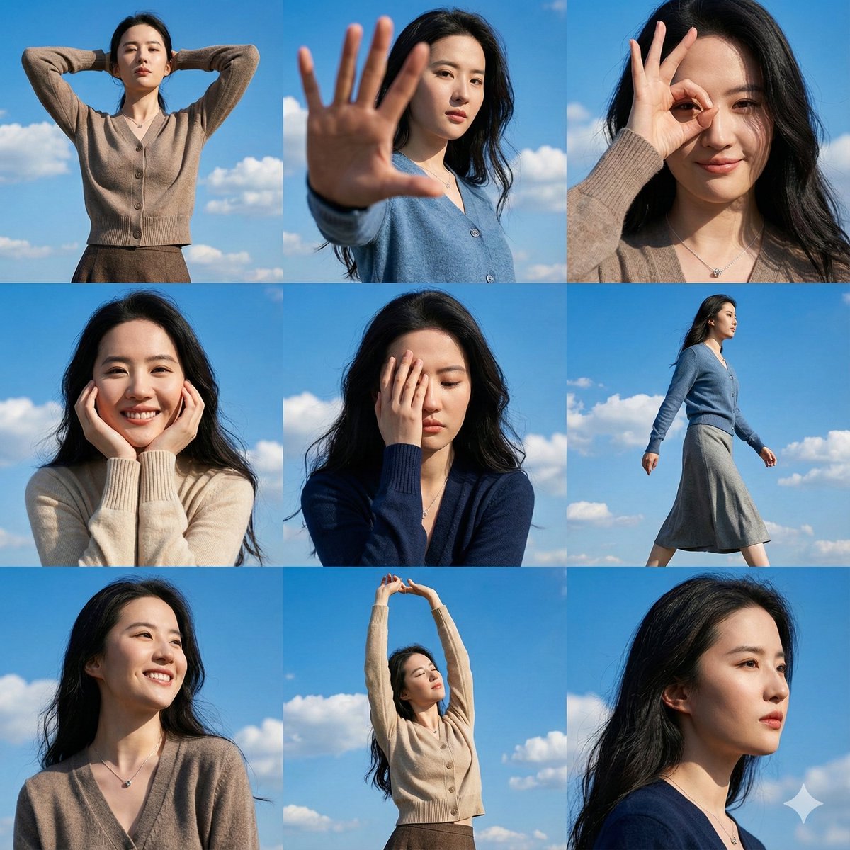 High-Resolution 3x3 Grid Photo Collage for Female Travel Photography AI image template preview
