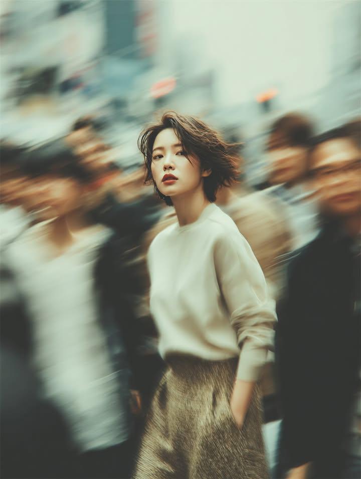 Cinematic Street Portrait with Motion Blur AI image template preview