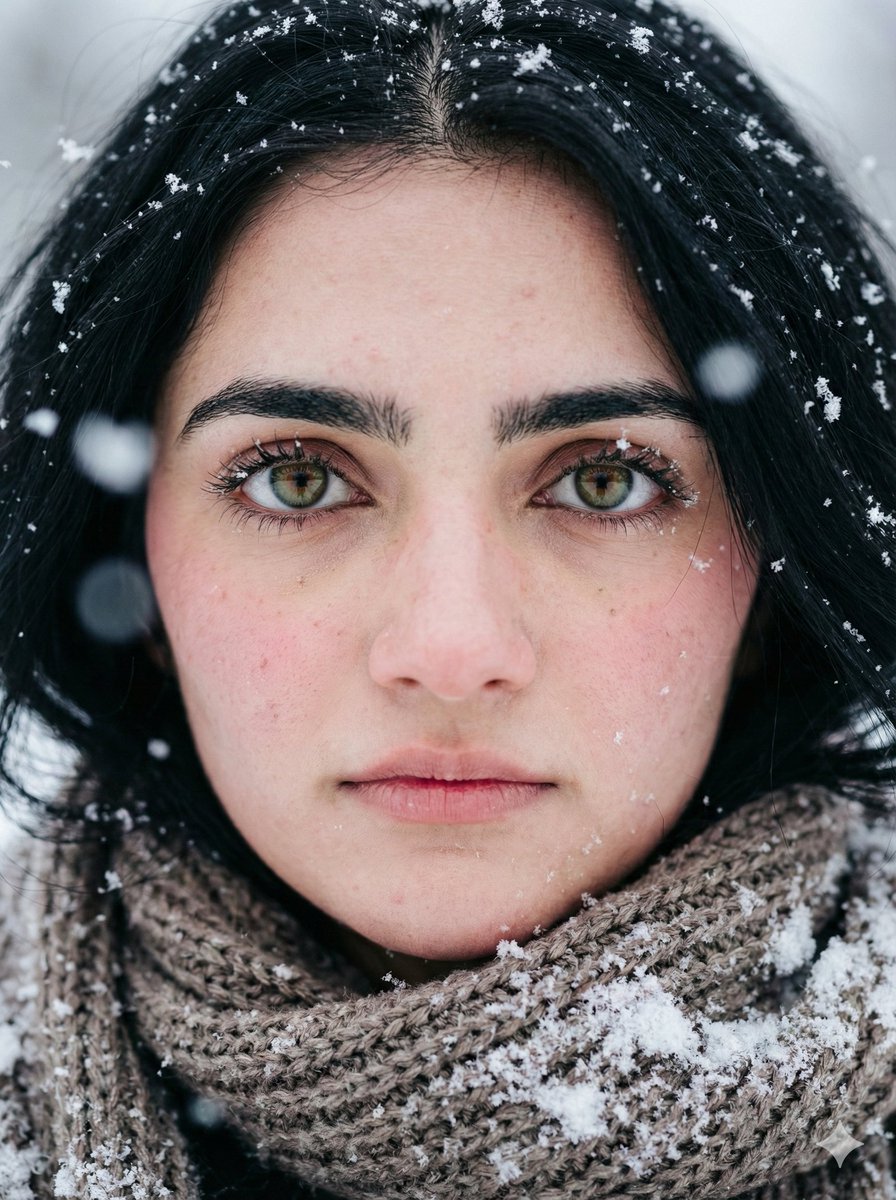 Extreme Close-up Winter Portrait (Rukmini Vasanth) AI image template preview