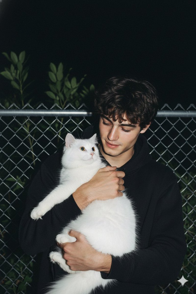 Candid Nighttime Photo with Cat Prompt AI image template preview