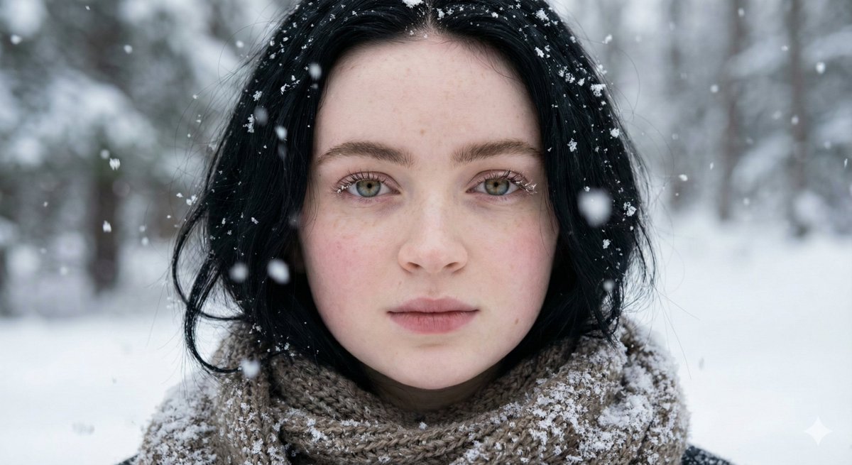 Ultra-Photorealistic Winter Portrait Macro Focus (Sadie Sink) AI image template preview