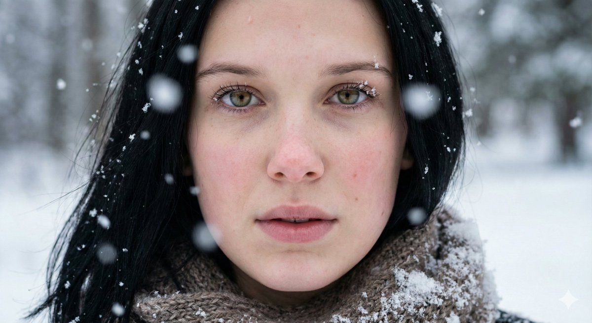 Ultra-Photorealistic Winter Portrait Macro Focus (Sadie Sink) example 4