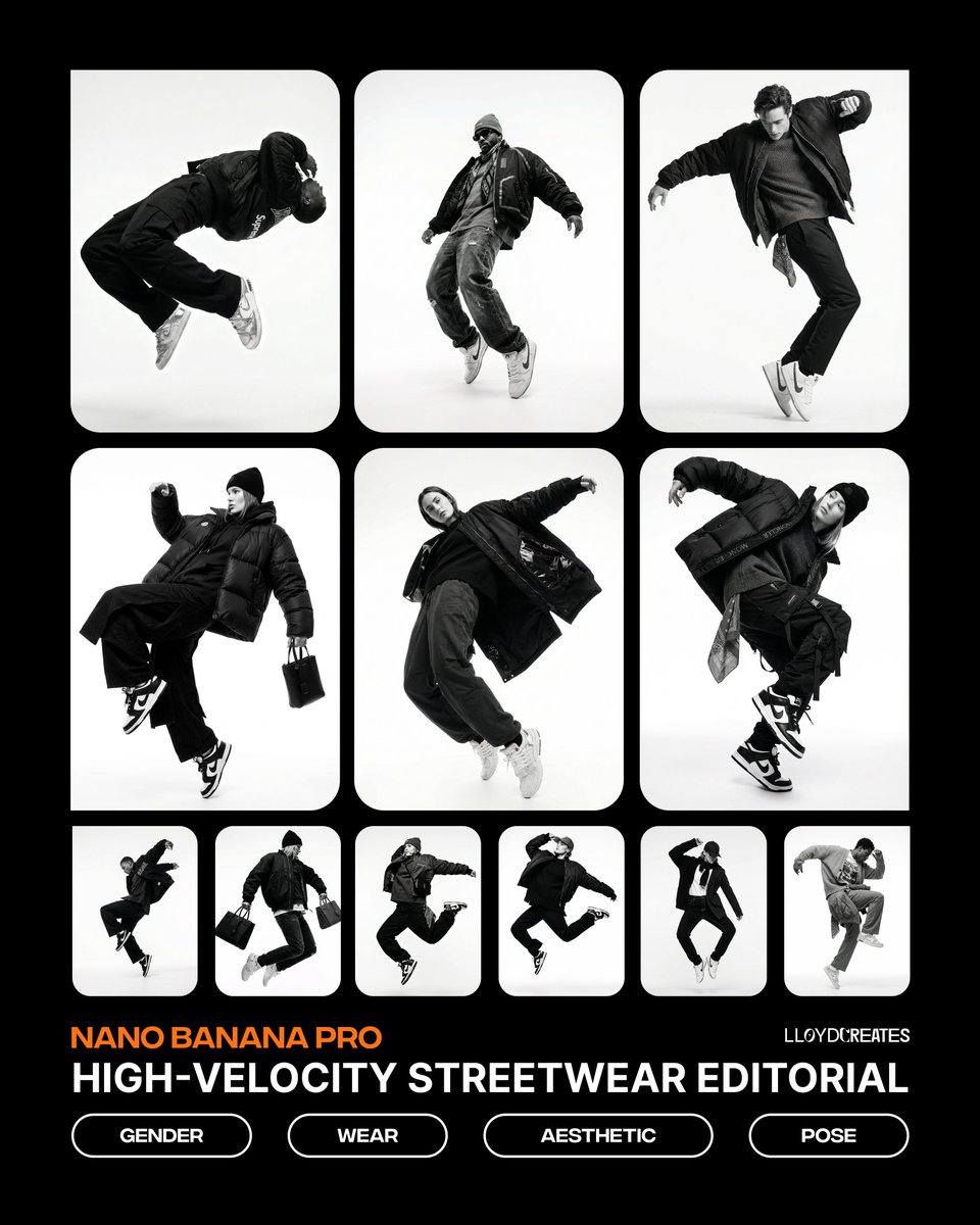 Monochrome Hypebeast Editorial with Airborne Action AI image template preview
