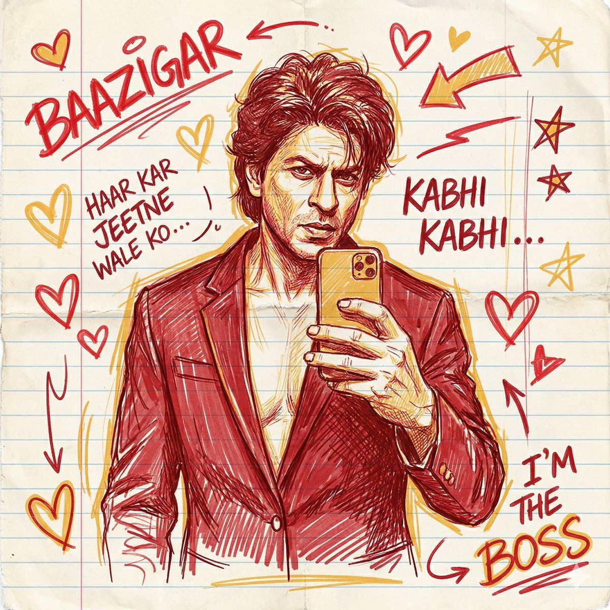 Hand-Sketched Pop-Art Illustration of Shah Rukh Khan AI image template preview