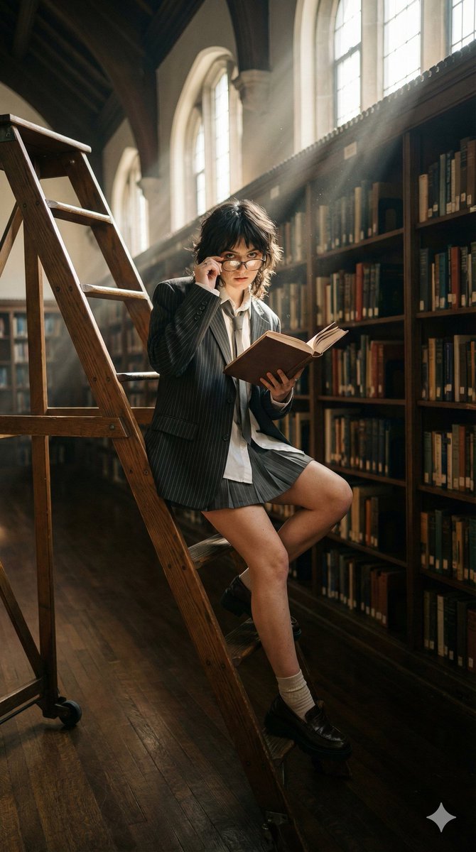 Dark Academia Library Editorial Film Still AI image template preview