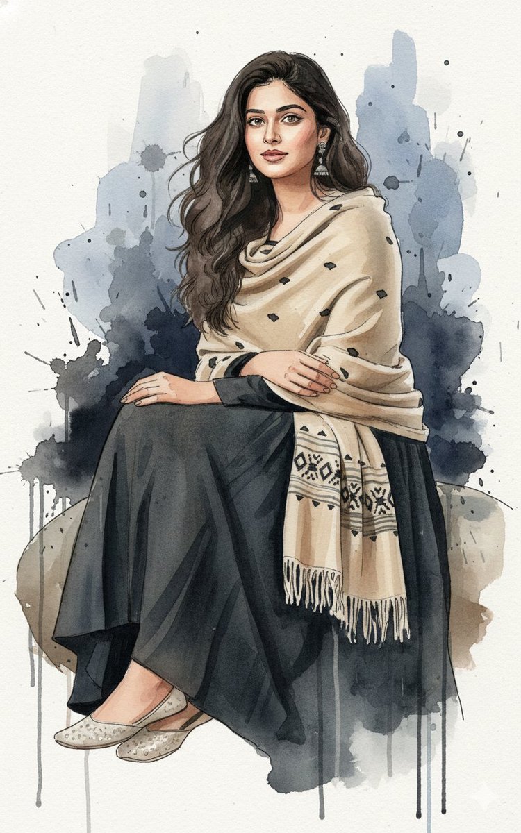 Fine-Art Ink and Watercolor Portrait with Identity Lock AI image template preview